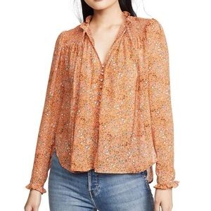 Free People Vibrant Orange Floral Blouse